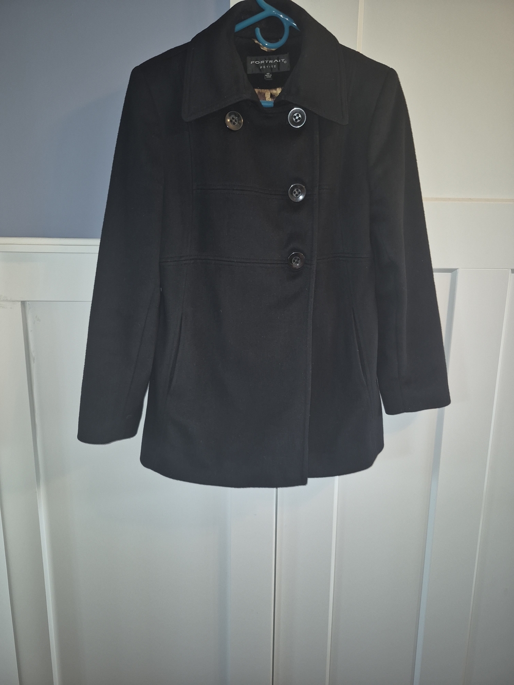 Black Wool Pea Coat Petite 4 Animal Print Lining
